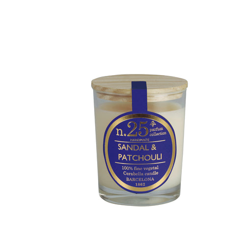 bougie parfumée - santal et patchouli - pot en verre - couvercle bois - 70g - 12h - numbers 25 - cerabella 