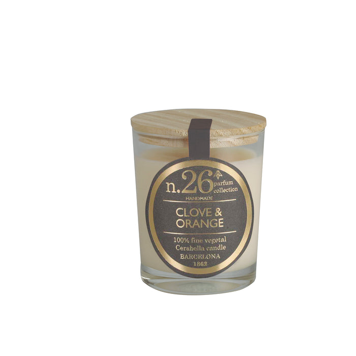 bougie parfumée - clou de girofle et orange - pot en verre - couvercle bois - 70g - 12h - numbers 26 - cerabella 