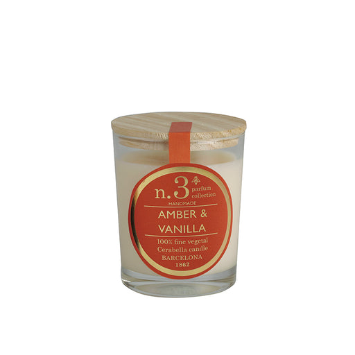 bougie parfumée - ambre et vanille - pot en verre - couvercle bois - numbers 3 - cerabella 