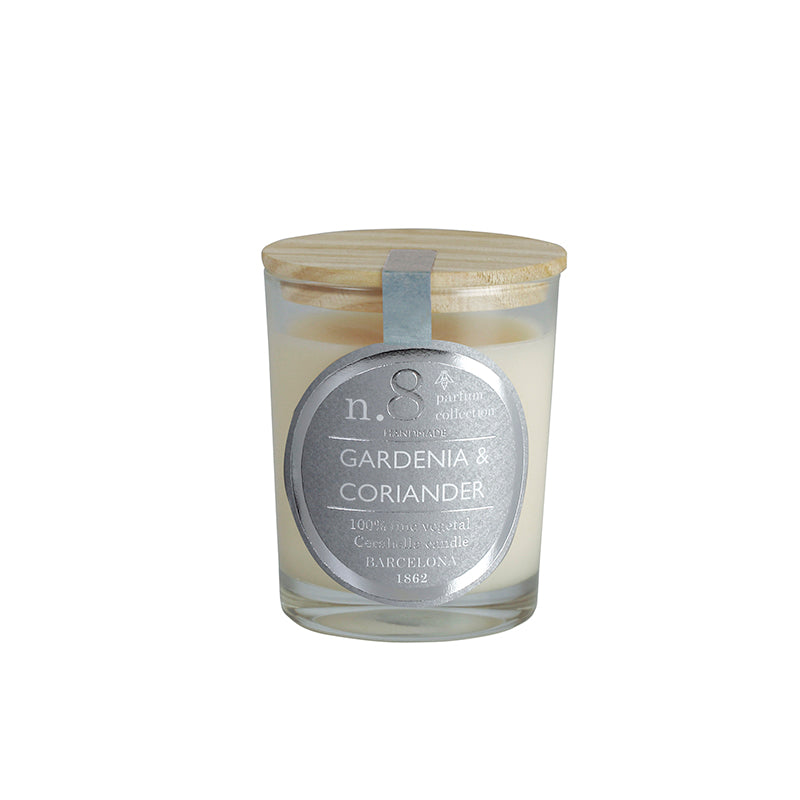 bougie parfumée - gardénia et coriandre - pot en verre - couvercle bois - numbers 8 - cerabella