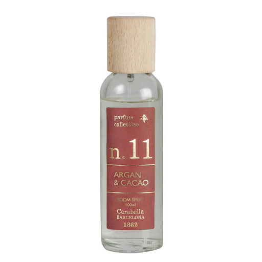 spray parfum d'ambiance - argan et cacao - flacon verre - bouchon bois - numbers 11 - cerabella 
