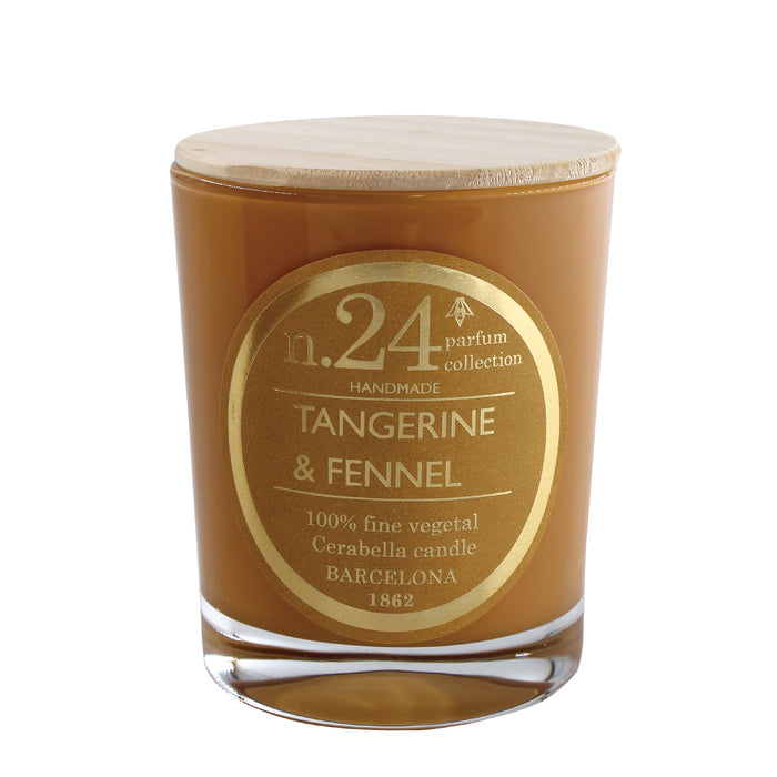 bougie parfumée -mandarine et fenouil - pot en verre noir - couvercle bois - numbers 24 - cerabella 