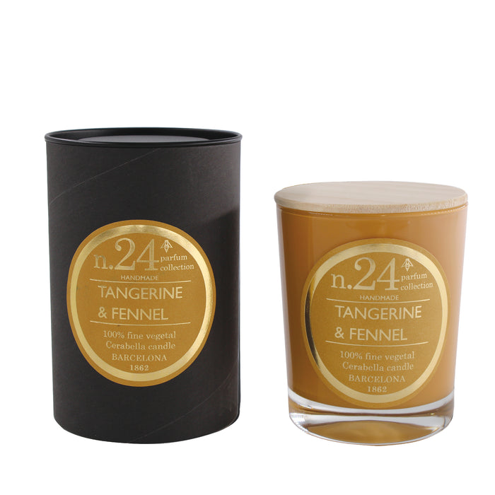 bougie parfumée - tangerine et fennel - pot en verre noir - couvercle bois - numbers 24 - cerabella 