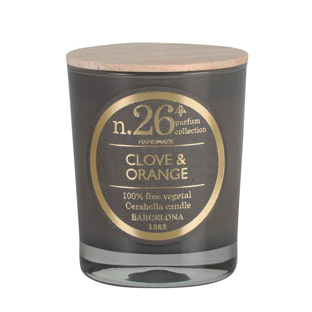 bougie parfumée - clou de girofle et orange - pot en verre noir - couvercle bois - numbers 26 - cerabella 