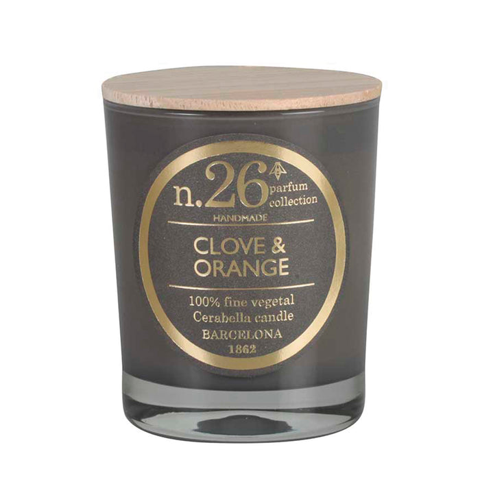 bougie parfumée - clou de girofle et orange - pot en verre noir - couvercle bois - numbers 26 - cerabella 