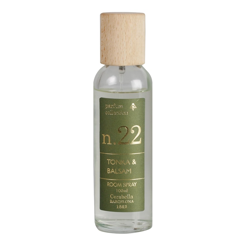 spray parfum d'ambiance - tonka et balsam - flacon verre - bouchon bois - numbers 22 - cerabella 