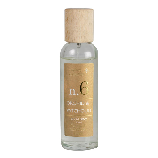 spray parfum d'ambiance - orchidée et patchouli - flacon verre - bouchon bois - numbers 6 - cerabella 