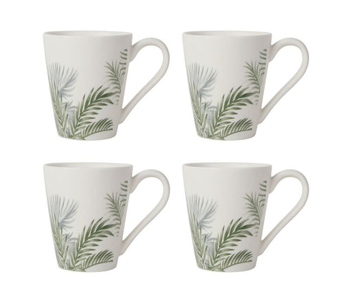 mug porcelaine blanche - collection papaye - motif végétal vert - 35cl - coffret cadeau 4 mugs - SEMA DESIGN