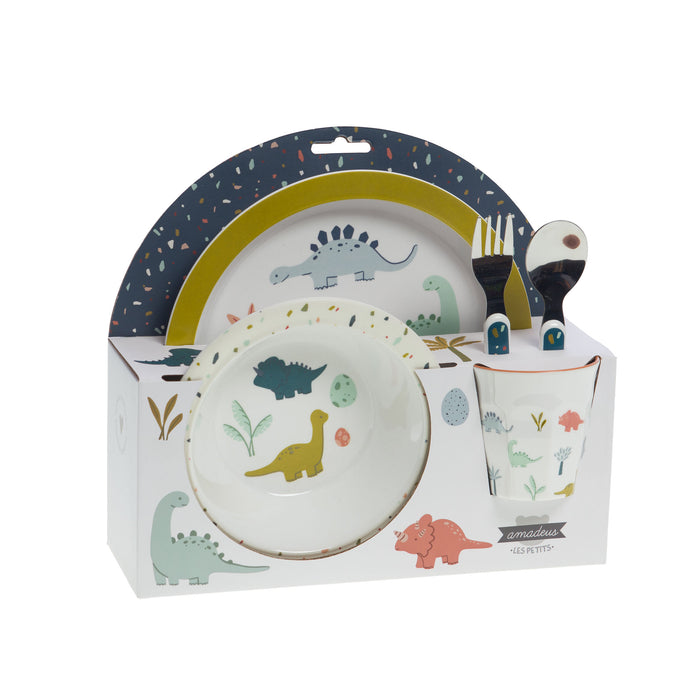 coffret vaisselle 5 pièces enfant - mélamine - Roméo Le Dino  - Cades design - amadeus les petits