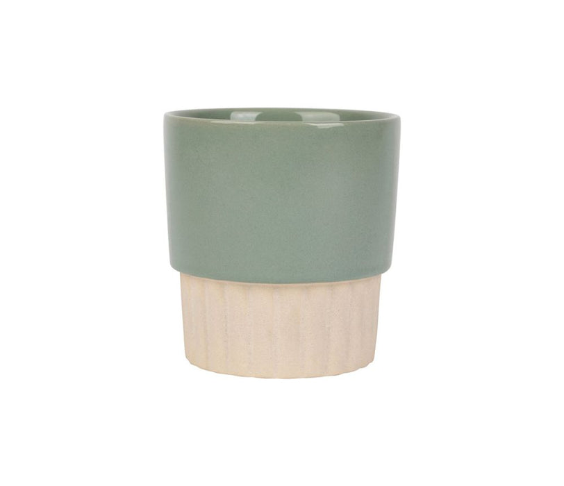 gobelet tasse à café tasse à thé cannelé - 25cl - grés - vert sauge - filtre inox - SEMA DESIGN - COTE TABLE