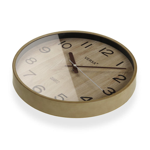 horloge ronde fond bois, cadre bois - diamètre 30 cm - plastique - mouvement aiguilles continu - VERSA HOME