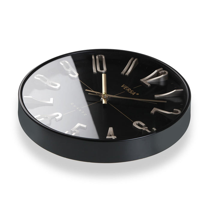 horloge ronde fond noir - cadre noir - diamètre 30 cm - mouvement aiguilles continu - VERSA HOME