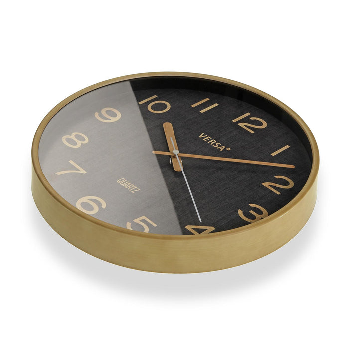 horloge ronde fond gris, cadre bois - diamètre 30 cm - plastique - mouvement aiguilles continu - VERSA HOME