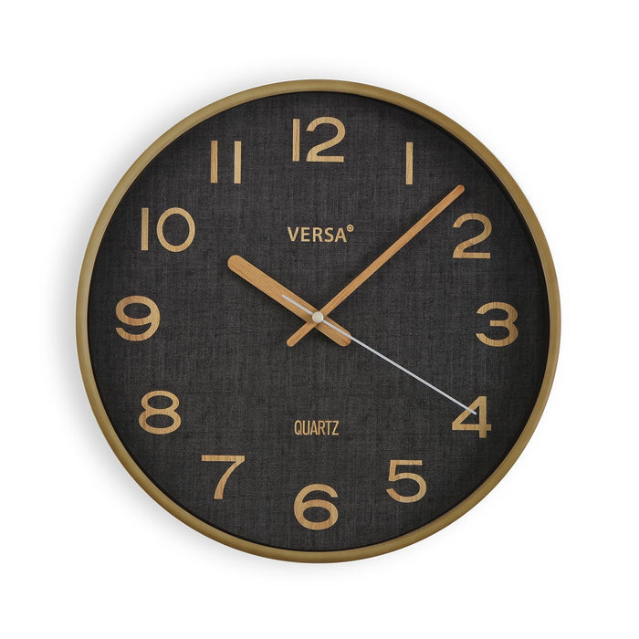 horloge ronde fond gris, cadre bois - diamètre 30 cm - plastique - mouvement aiguilles continu - VERSA HOME