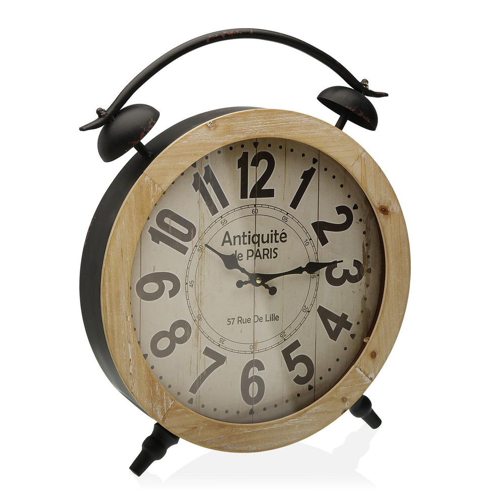 horloge forme réveil à poser - métal - rétro - marron vieilli - bois clair - 52,5 x 41 cm - VERSA HOME