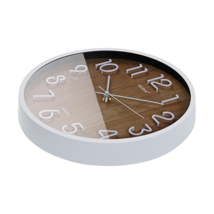 horloge ronde 30 cm - plastique blanc relief effet bois - mécanisme silencieux