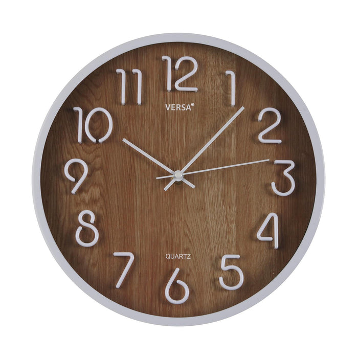 horloge ronde 30 cm - plastique blanc relief effet bois - mécanisme silencieux