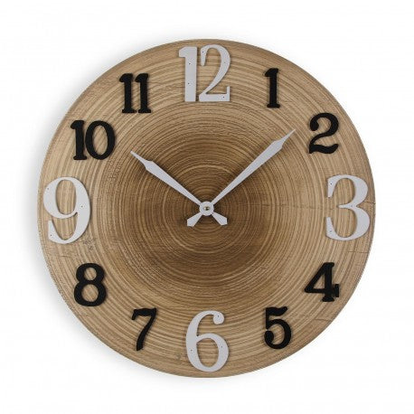 horloge bois naturel - chiffres noirs et blancs - diamètre 60cm - VERSA HOME