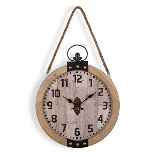 horloge bois suspension corde - ferrure métal - diamètre 40 cm - VERSA HOME
