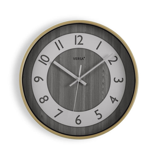 horloge ronde  imitation bois gris - diamètre 30 cm - plastique - mouvement aiguilles continu - VERSA HOME