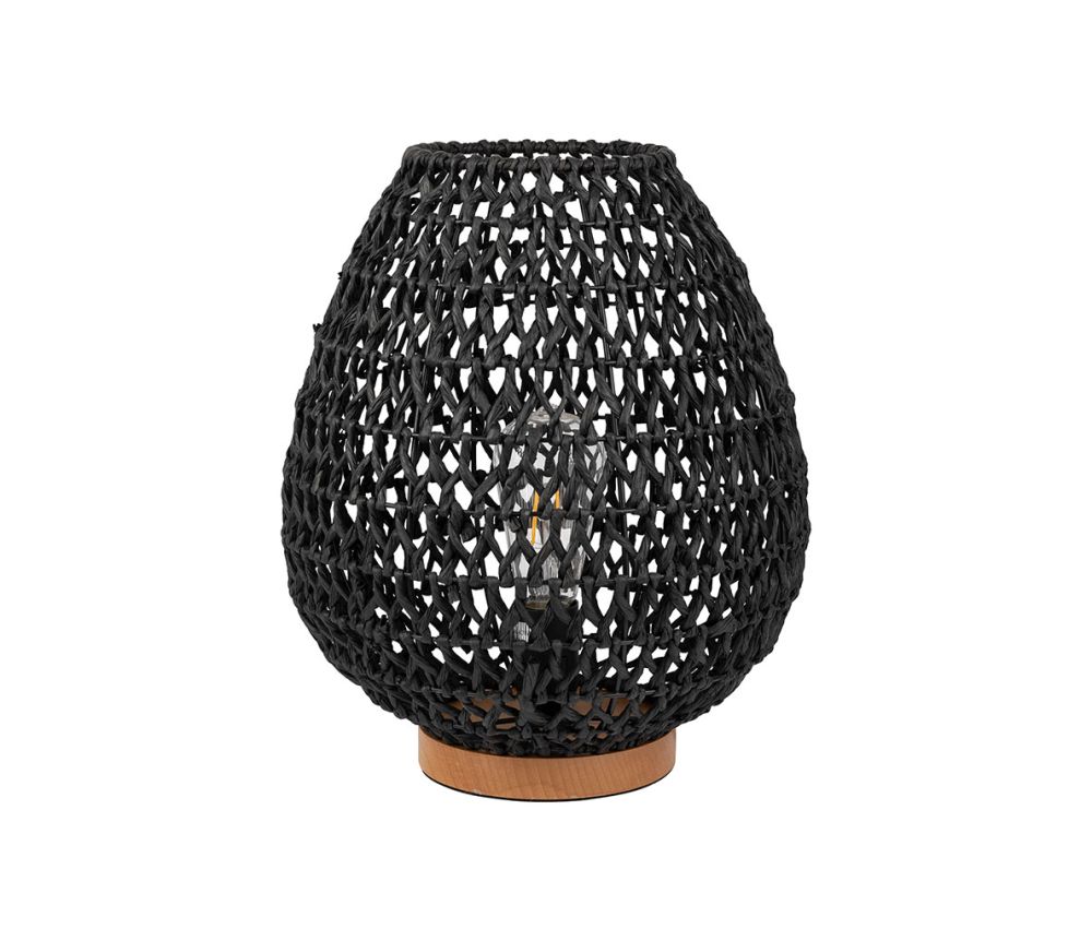 lampe corde tissée - forme ovoïde - socle bois - hauteur 35 cm - SEMA DESIGN