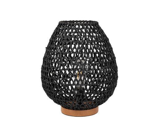 lampe corde tissée - forme ovoïde - socle bois - hauteur 35 cm - SEMA DESIGN