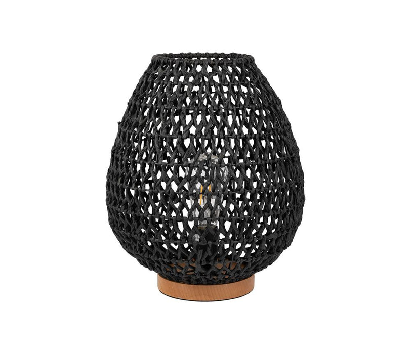 lampe corde tissée - forme ovoïde - socle bois - hauteur 35 cm - SEMA DESIGN