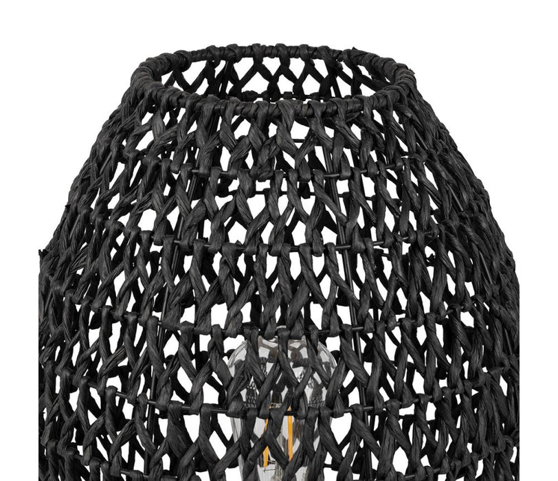 lampe corde tissée - forme ovoïde - socle bois - hauteur 35 cm - SEMA DESIGN