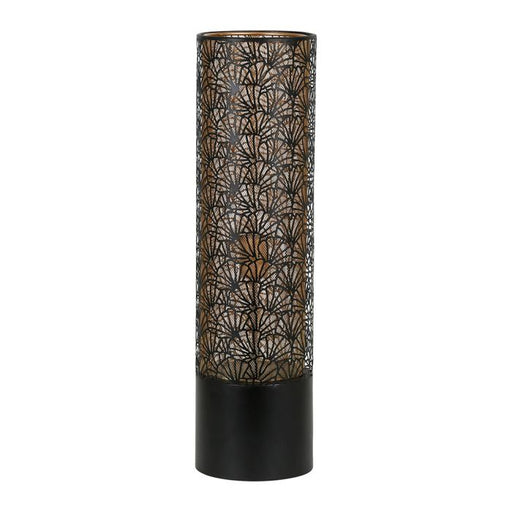 Lampe cylindre métal - extérieur noir et intérieur doré - hauteur 63 cm - motifs feuille - SEMA DESIGN