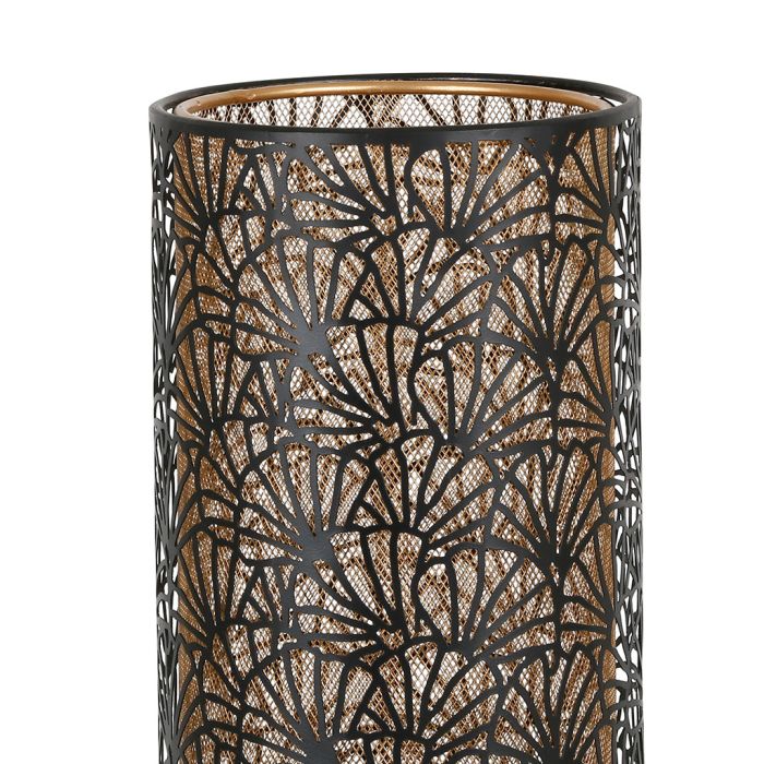 Lampe cylindre métal - extérieur noir et intérieur doré - hauteur 63 cm - motifs feuille -