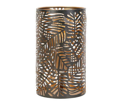Lampe cylindre métal - motif feuille palmier  - couleur noir et or - hauteur 25 cm- SEMA DESIGN