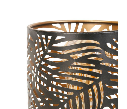 Lampe cylindre métal - motif feuille palmier  - couleur noir et or - hauteur 25 cm- SEMA DESIGN