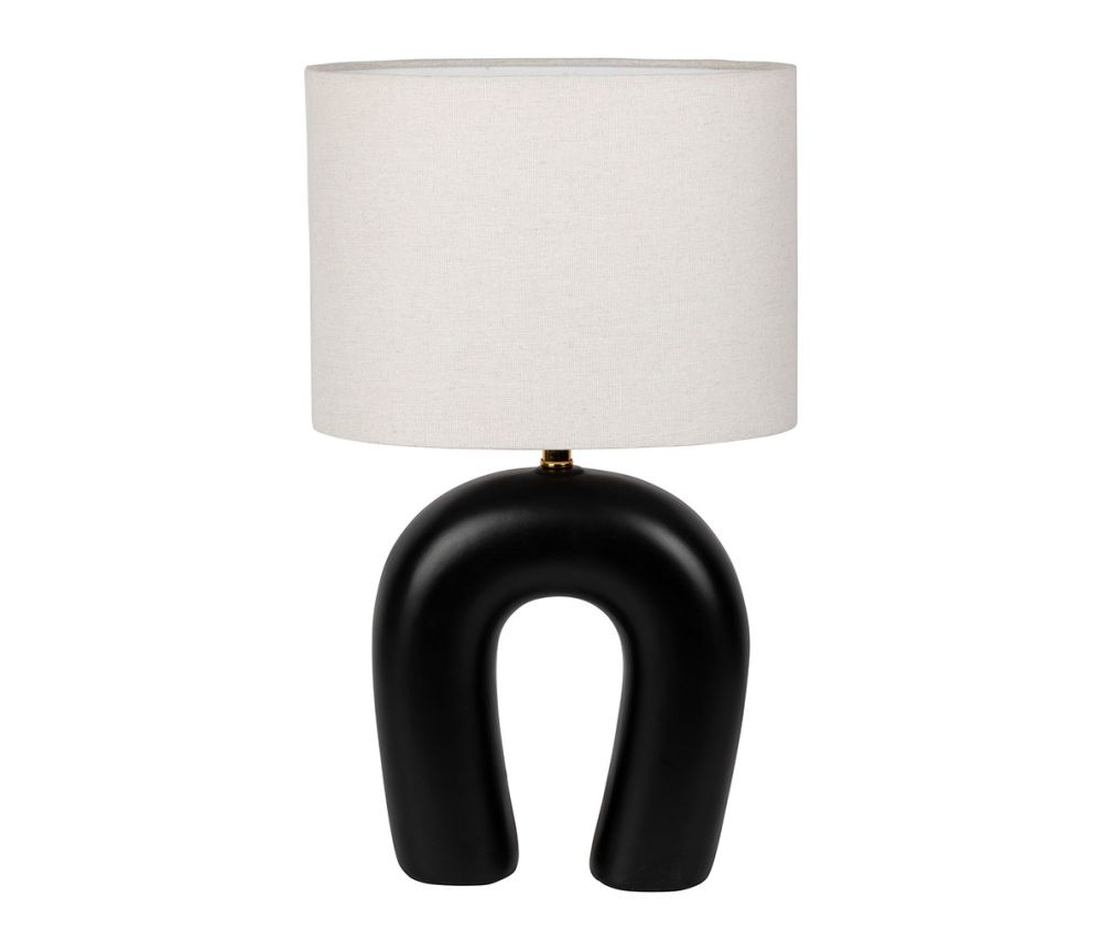 lampe à poser - design - pied céramique noir - abat jour coton écru  -  27X15XH45CM - SEMA DESIGN
