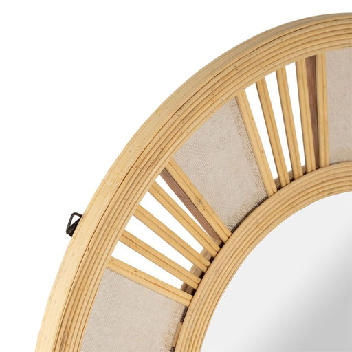 Miroir rond en bambou et tissu - diamètre 60 cm - couleur bois naturel  tissu lin - SEMA DESIGN