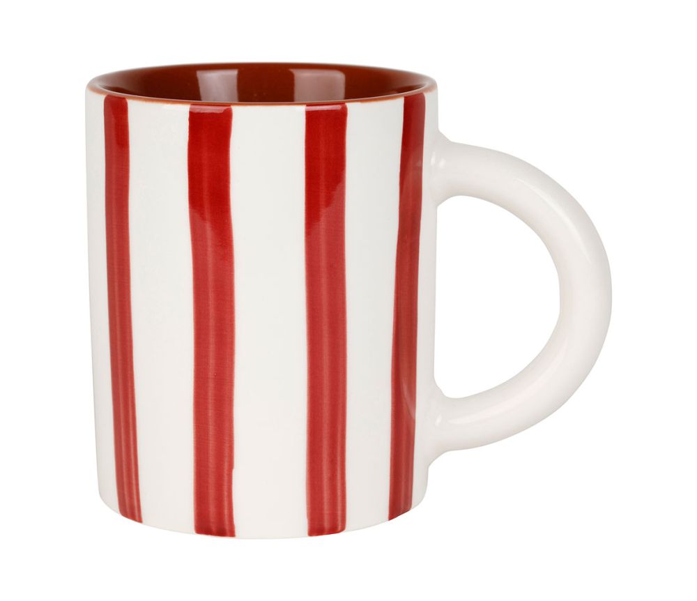 mug thé alaria rayures rouge bordeaux blanc - grès - 40 cl - SEMA - COTE TABLE