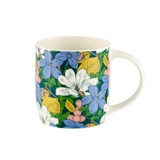 mug porcelaine - fleurie - thé café - fond vert - motif grosse fleur multicolore- DLP