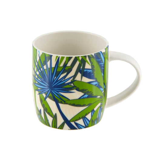 mug porcelaine - palace feuillage - thé café - fond blanc - motif feuillage  bleu vert- DLP