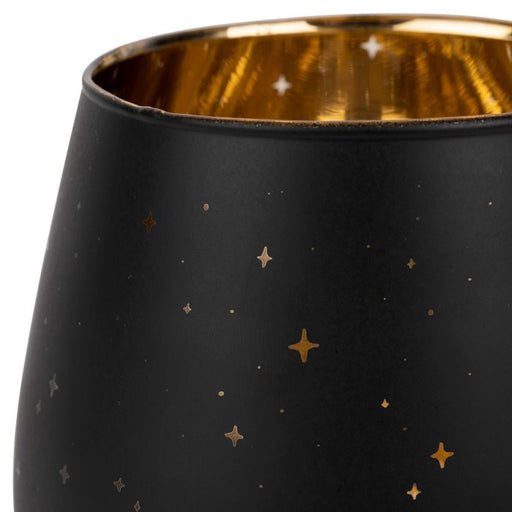 photophore noir doré étoiles - 12 x 12 cm - verre teinté - SEMA DESIGN