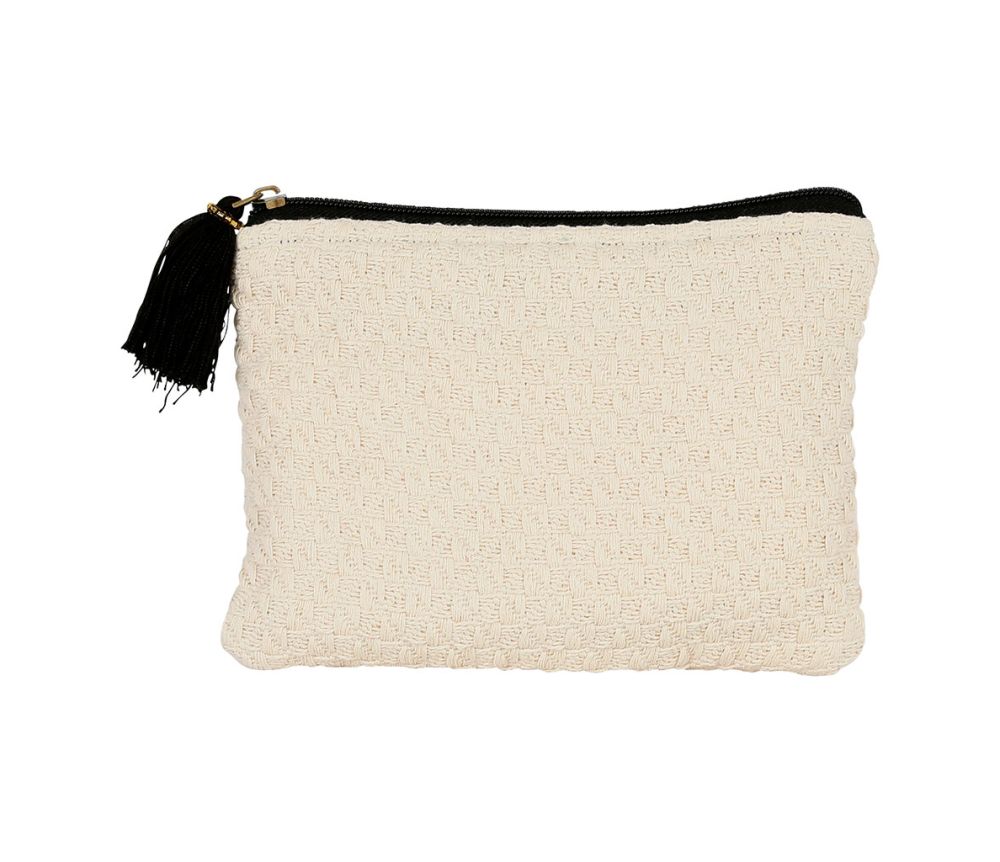 trousse plate - trousse à maquillage - petite trousse à tout  - coton tricot crochet - naturel crème  - 20x 15 cm - SEMA DESIGN - COTE TABLE