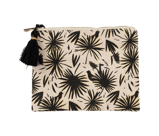 trousse plate - trousse à maquillage - petite trousse à tout  - lin coton - naturel motif noir - 20x 15 cm - SEMA DESIGN - COTE TABLE