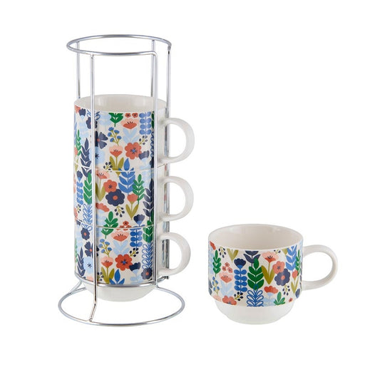 tasse porcelaine - fleurie -  rack 4 tasses café - fond blanc - motif fleur - DLP