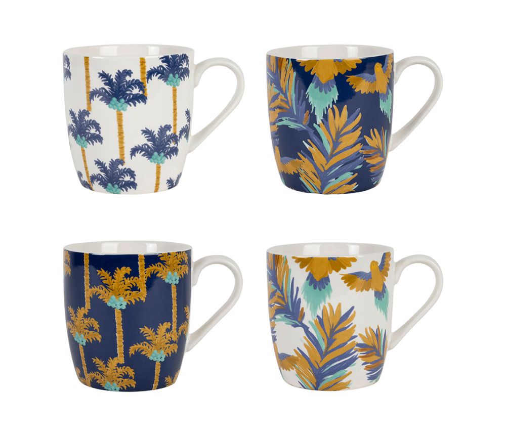 mug thé tropical mocoa - coffret cadeau de 4 mugs - porcelaine - 35 cl - multicolores bleu jaune blanc  - SEMA - COTE TABLE