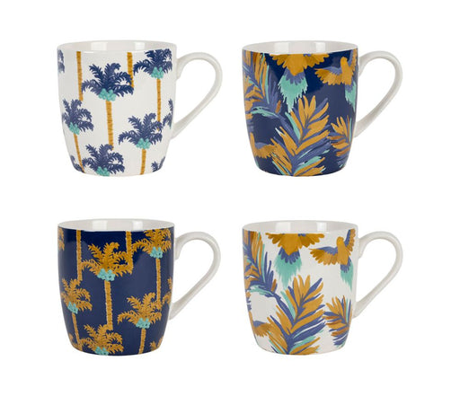 mug thé tropical mocoa - coffret cadeau de 4 mugs - porcelaine - 35 cl - multicolores bleu jaune blanc  - SEMA - COTE TABLE