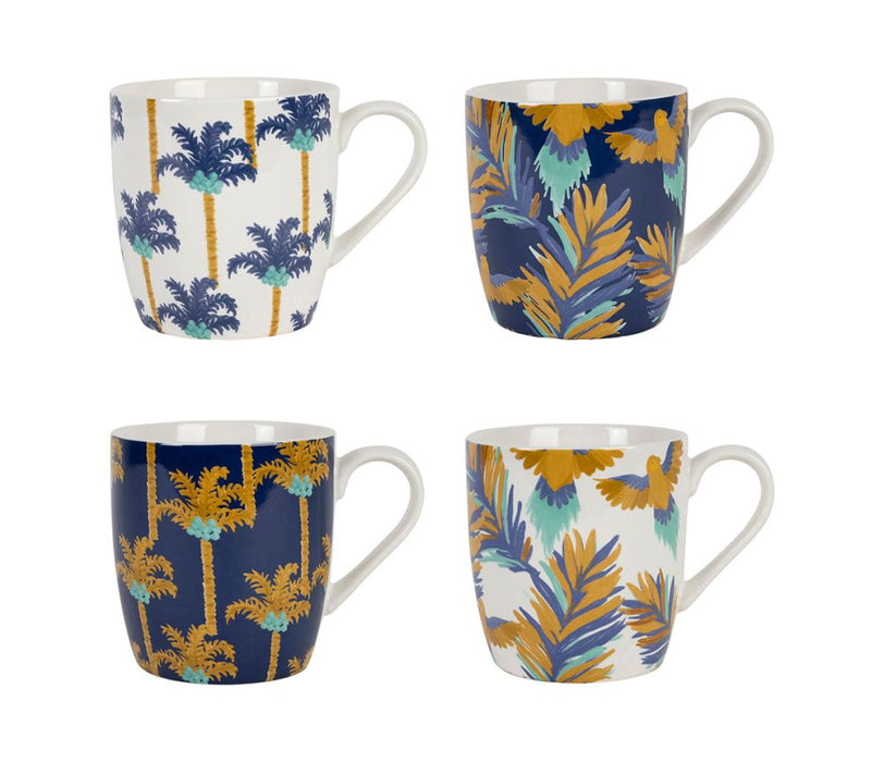 mug thé tropical mocoa - coffret cadeau de 4 mugs - porcelaine - 35 cl - multicolores bleu jaune blanc  - SEMA - COTE TABLE
