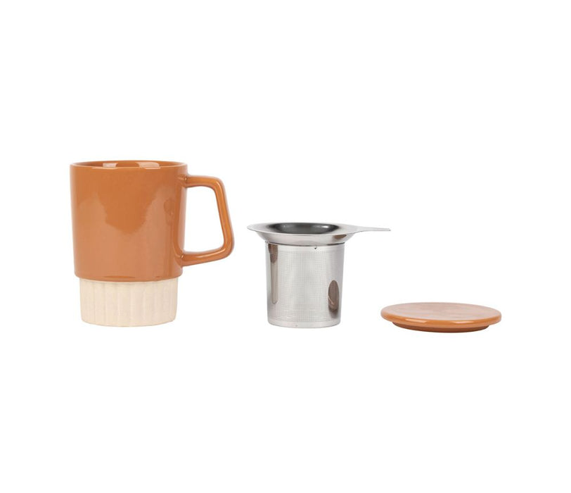 mug tasse tisanière cannelé  - 50cl - - terra - grès - filtre inox - SEMA DESIGN - COTE TABLE