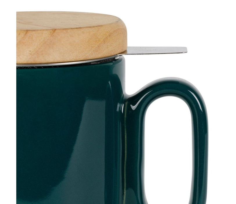 mug tasse tisanière avec filtre inox - grès - émeraude brillant - couvercle bambou - 50 cl - SEMA DESIGN - COTE TABLE