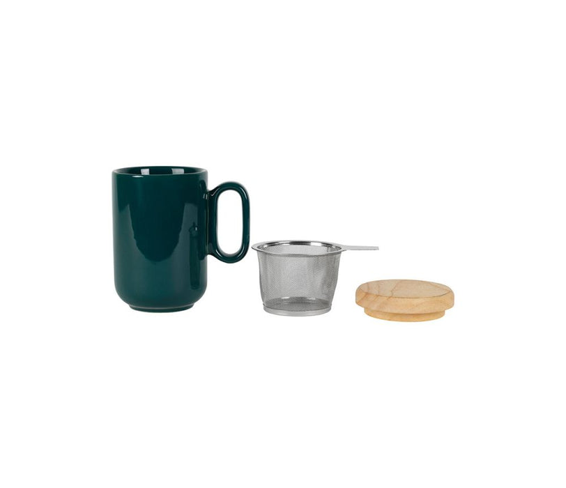 mug tasse tisanière avec filtre inox - grès - émeraude brillant - couvercle bambou - 50 cl - SEMA DESIGN - COTE TABLE