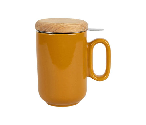 mug tasse tisanière avec filtre inox - grès - moutarde brillant - couvercle bambou - 50 cl - SEMA DESIGN - COTE TABLE