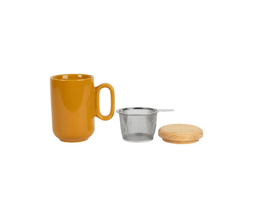mug tasse tisanière avec filtre inox - grès - moutarde brillant - couvercle bambou - 50 cl - SEMA DESIGN - COTE TABLE