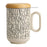 mug tisanière avec filtre inox - grès - fond blanc motif noir  - couvercle bambou - 50 cl - SEMA DESIGN